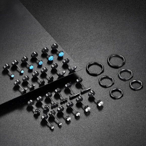 Hypoallergenic Surgical Steel Multiple Piercing Earring Set Silver Gold Black - Picture 4 of 6